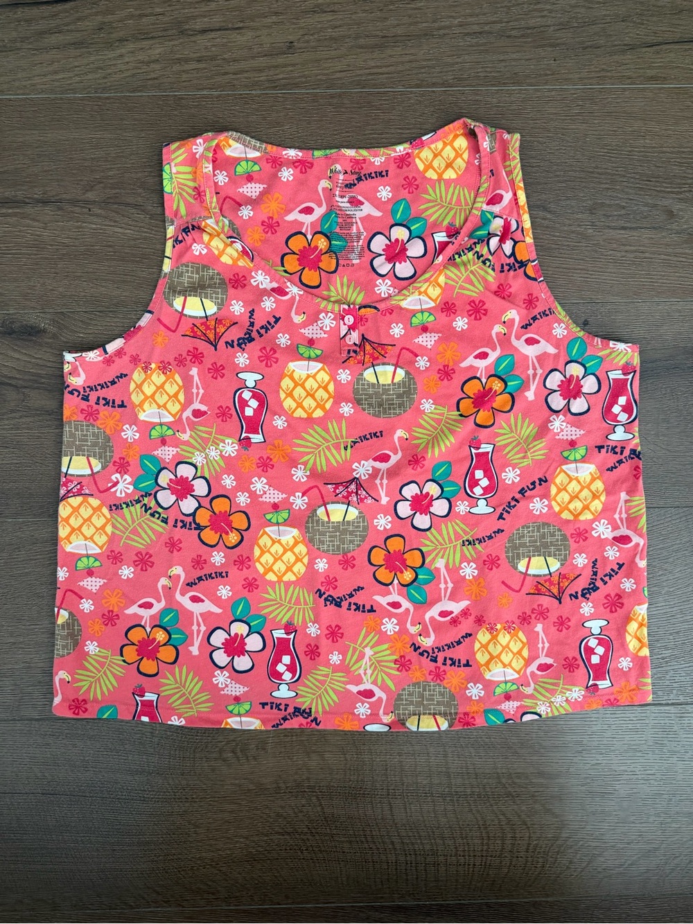 White Stag Coral Pink Tropical Sleep Tank with Flamingo & Flower Print